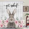 Happy Easter Bunny Shower Curtain Funny Rabbits Pink and Blue Eggs Bath Curtain Polyester Fabric Waterproof Bathroom Curtain Set