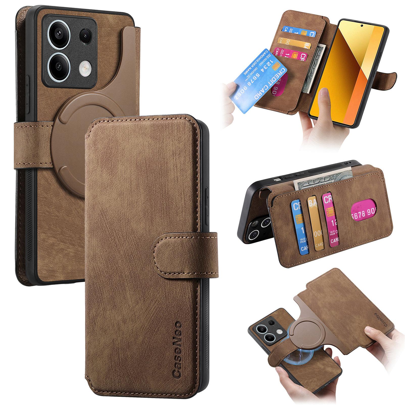 

For Xiaomi Redmi Note 13 5G Magnetic Case CASENEO Detachable Leather Phone Wallet Cover Brown