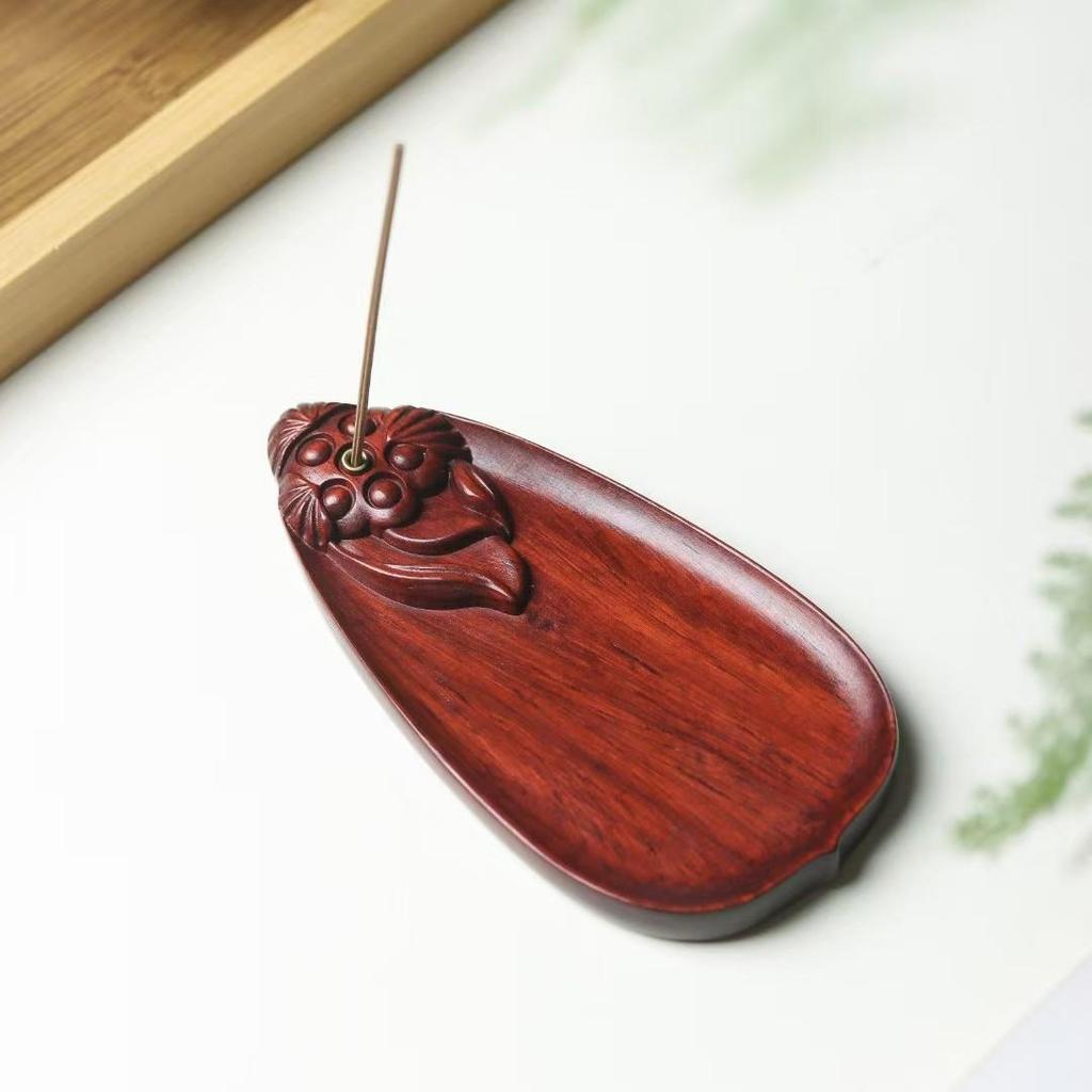 Sandalwood Ming & Qing Antique-Style Carved Incense Box and Burner, Solid Wood Zen Tea Ceremony Holder