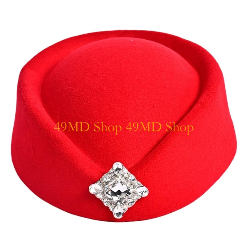 49MD British Styles Crystal Decors Hat Winter Warm Stewardess Hat For Women