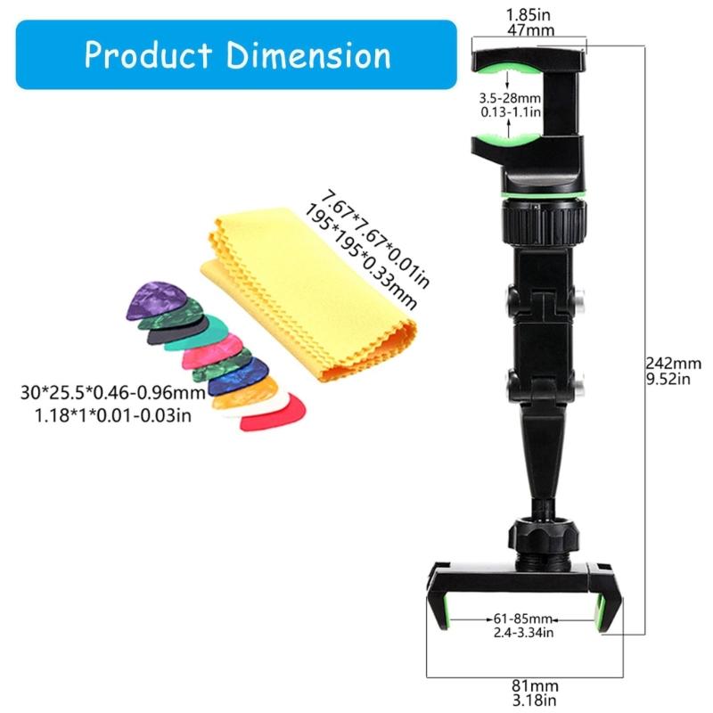 Insulated Mobile Phone Bracket Rotatable Guitar Headstock Phone Bracket for Music Stands Tabletops and Live Broadcasts