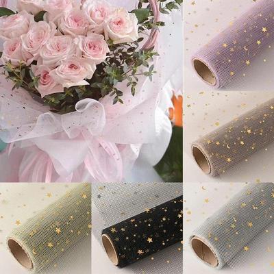 50 cm x 5 Yard/Rolle Stern Mond weiche Spitze Mesh Geschenkpapier Blumenstrauß Floristenbedarf DIY Dekor Valentinstag Geschenkpapier