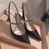 Fashion Star Style Fashion Patent Leather Rhinestones Mary Janes Women Pumps Elegant Pointed Toe Slingbacks Thin High Heels Dress Shoes