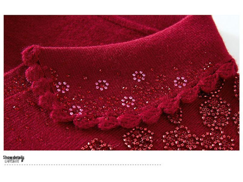 Mamin top s výšivkou z vlnenej zmesi: Jarný & Jesenný Ležérny Sveter Plus Size pre Ženy Stredného Veku & Staršie