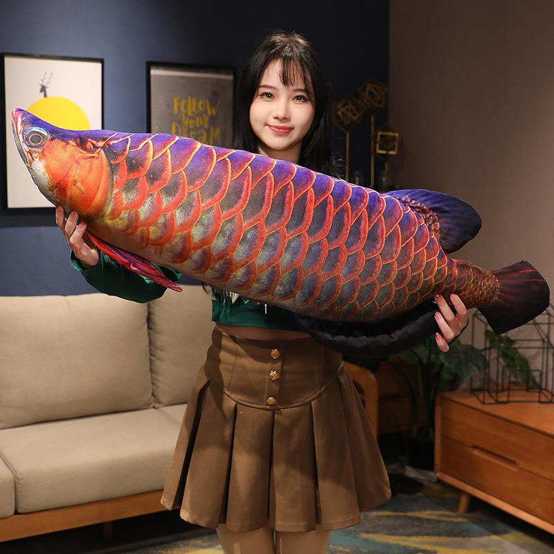 Nice 1pc Cuddleable Lifelike Gold Arowana Plush Toys Stuffed Soft Fish Doll Soft Fish Pillow Plush Arowana Cushion Cat's Toys