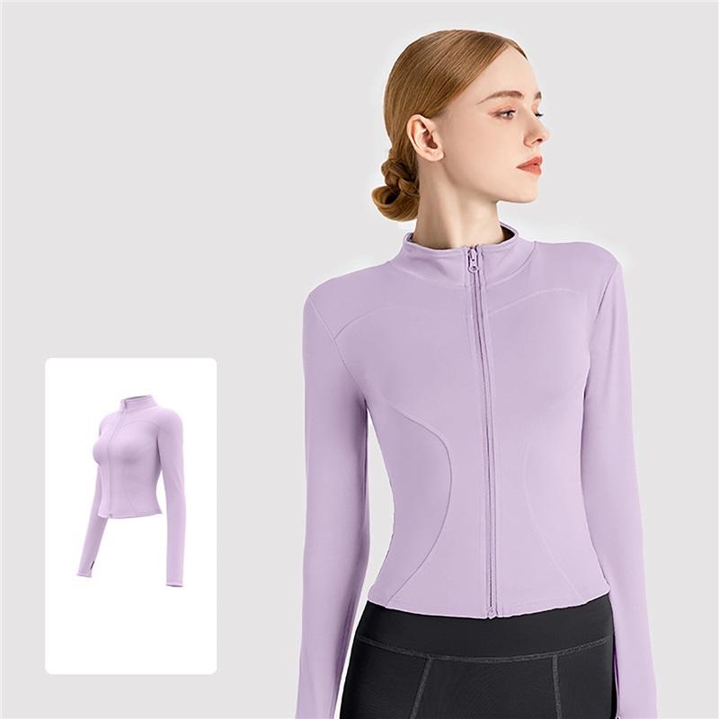 Högstretch Damyogakläder, Utomhuslöpningssportjackor, Tunna Fitness Långärmade Enfärgade Solskyddstoppar