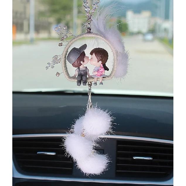 

Автомобильный кулон с мультяшным кристаллом и бриллиантами, подвесное украшение для пар, авто зеркало заднего вида, интерьерное украшение с перьями, аксессуары, подарки G