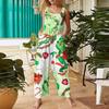 Women's Fashion Christmas  Print Casual Retro Sleeveless Button Jumpsuit