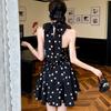 New French Style Elegant Women's Polka Dot Halter Neck Mini Dress with Back Bow Tie Sleeveless A Line Waist Casual Summer Party Summer Short Dress