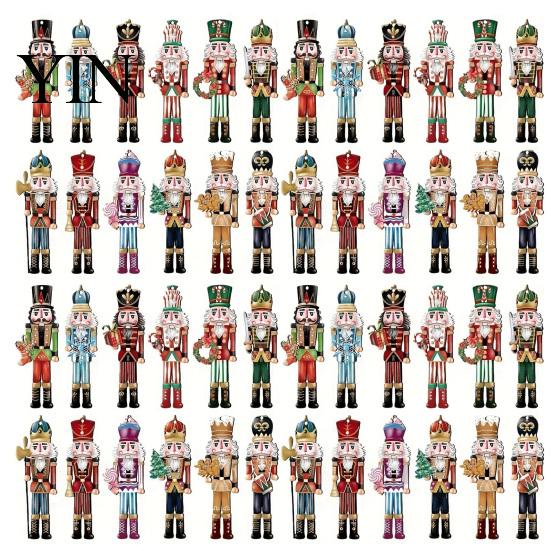 Indoor Christmas Tree Trim 48Pcs Nutcracker Wooden Ornaments, Classic Soldier Hanging Decorations, Vintage Durable Xmas Wood for Holiday Decor