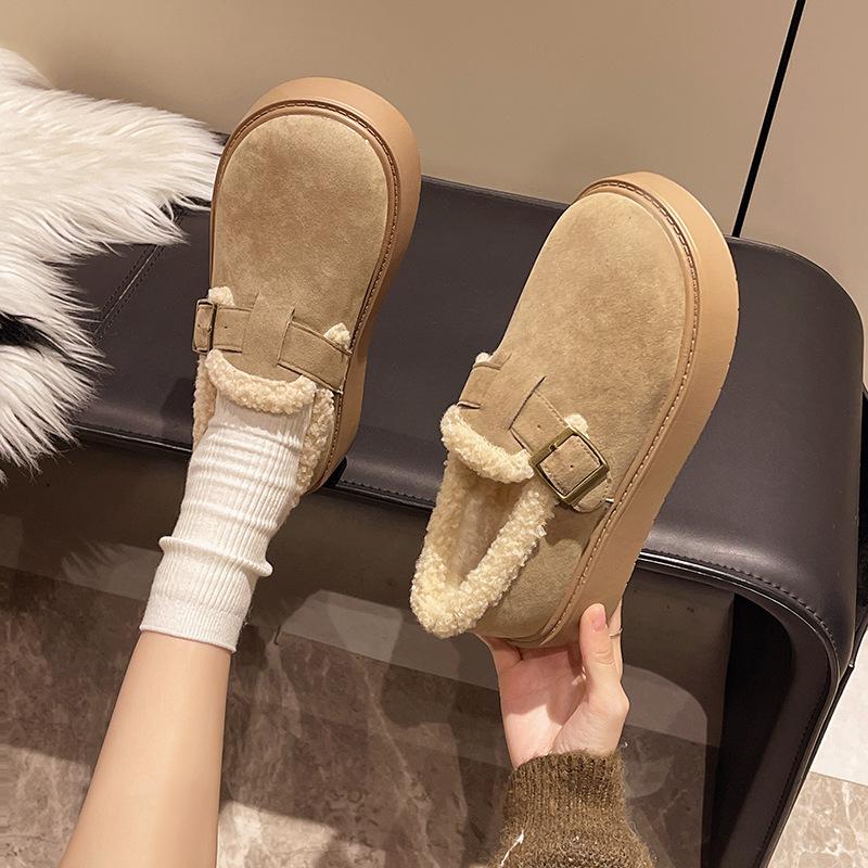Women's Large Size Padded Thickened Winter Warm Fur One Single Shoes Padded Lining Anti-slip Mountaineering Sports Cotton Shoes