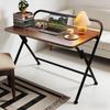 Home Folding Desk Office Simple Computer Desk, Bedroom Bedside Storage Desk, Metal Frame, Large Load-bearing Capacity Save Space