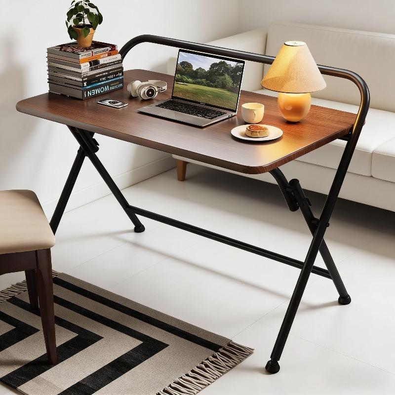 Home Folding Desk Office Simple Computer Desk, Bedroom Bedside Storage Desk, Metal Frame, Large Load-bearing Capacity Save Space