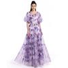 Summer Holiday Vacation Flower Print Long Maxi Dress Bohemian O-neck Short Sleeve High Waisted Chiffon Party Dresses Casual Robe