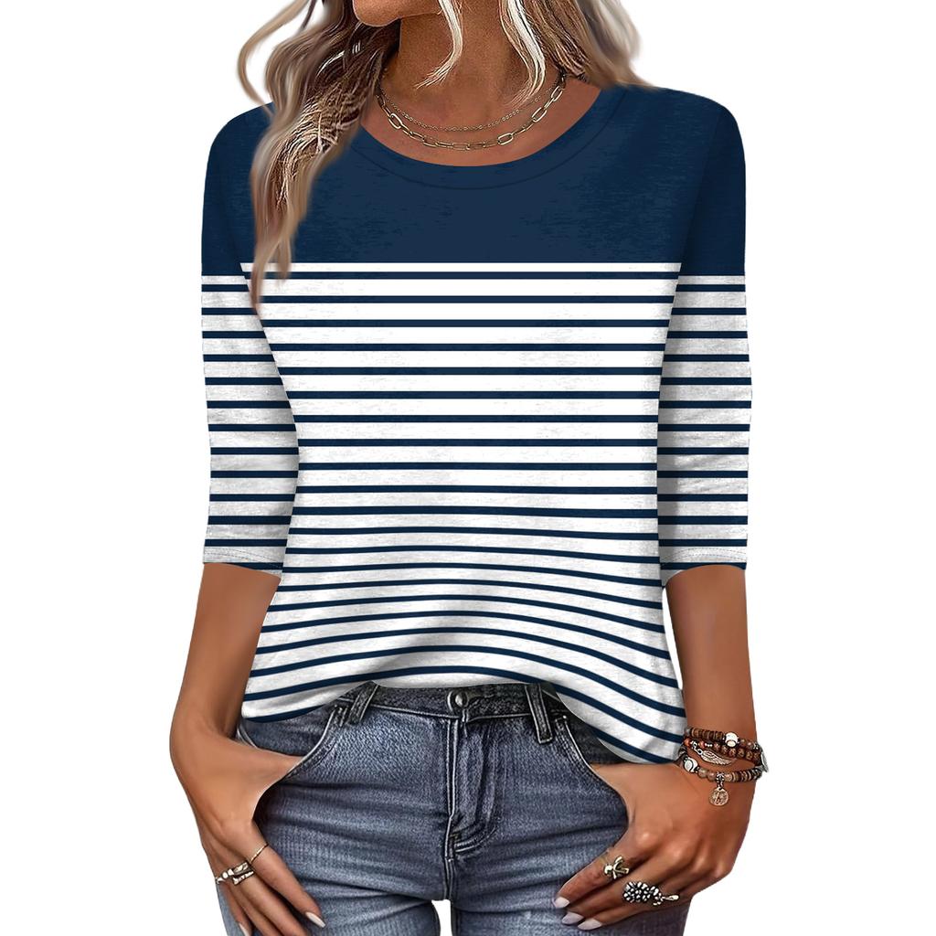 Mote Casual Rund Hals 3/4 Erme Løs Trykket T-skjorte Dame Topp