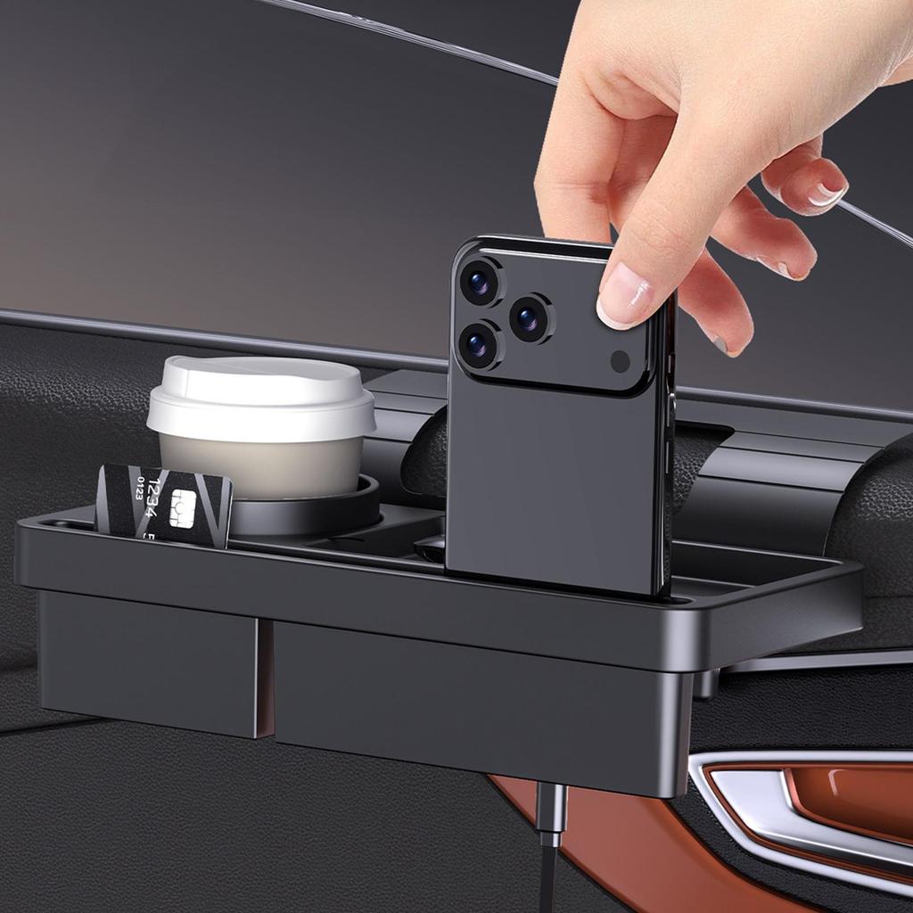 Car Door Mounted Storage Tray Water Cup Storage Box Multifunctional Car Window Tray Automotive Interior Organization Accessories