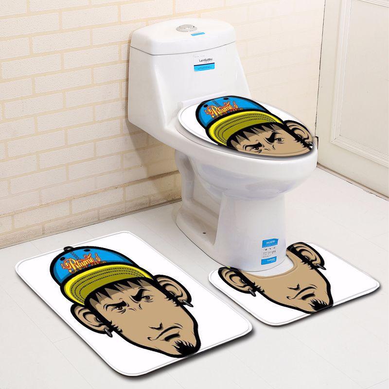 3D Character Bathroom Toilet Three-Piece Floor Mat Doormat Bathroom Carpet