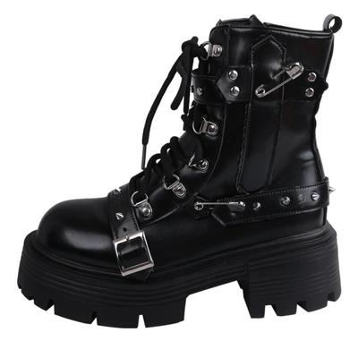 2025 Nieuwe Dames Nieten Ketting Design Korte Laarzen Gothic Schoenen Street Fashion Dames Rock Laarzen Metalen Decor Punk Stijl Damesschoenen