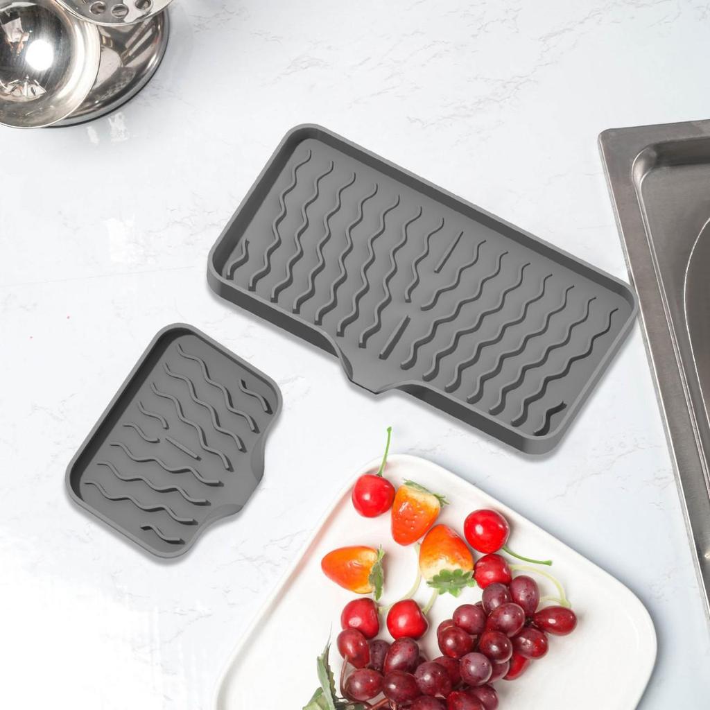 Wavy Pattern Silicone No-Drill Soap Dish & Drain Mat Rack
