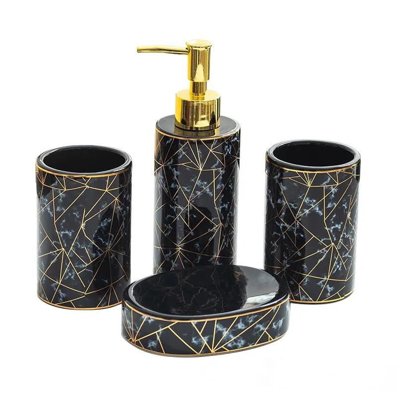 Marble bathroom wash four piece set ceramic household products lotion bottle toothbrush holder mouthcup set bathroom accessories