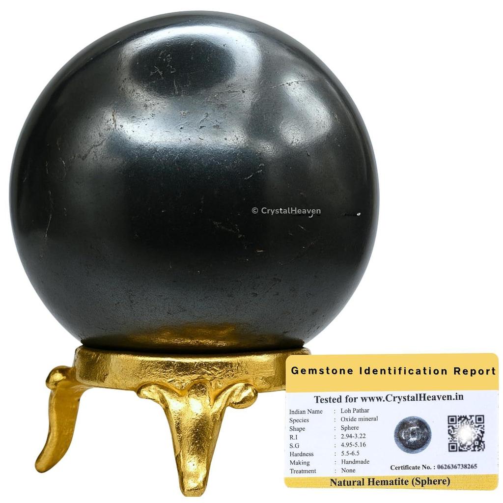 Certified Hematite Crystal Ball for Meditation - Premium Crystal Vastu Items for Home and Feng Shui Items for Good Luck