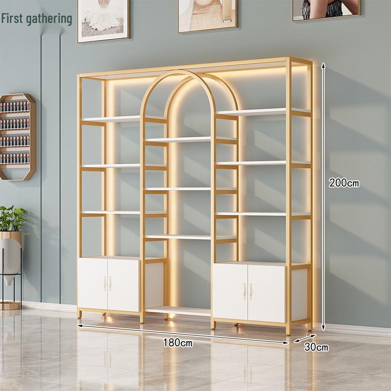 Multi-Function Light Luxury Nail Polish & Skincare Display Shelf for Beauty Salons