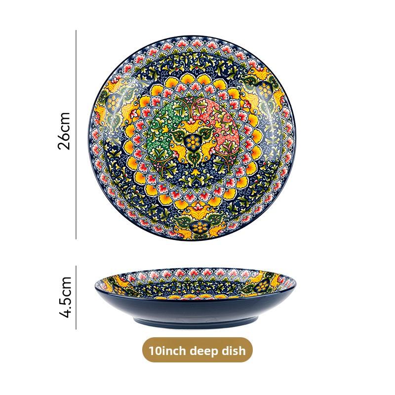 Bohemian Retro Dinnerware Set Salad Bowl Cutlery Ethnic Style Tableware for Home