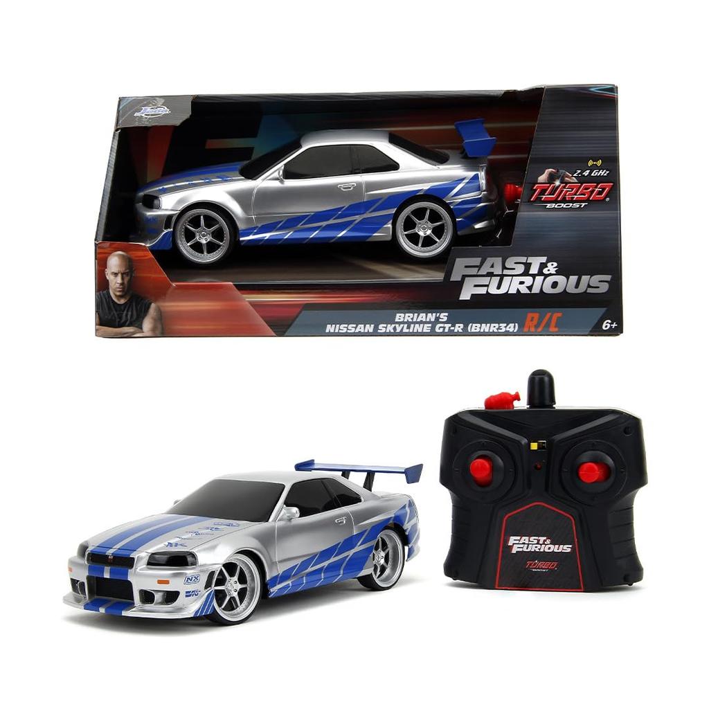 Jada Toys Fast & Furious 1:24 2002 Nissan GT-R R34 Remote Control Car RC, 2.4GHz, Toy for Kids and Adults