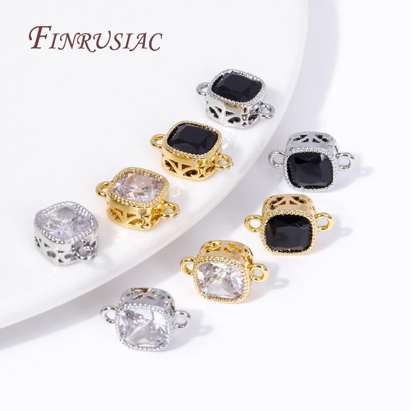 luxury 18K Gold Plated Brass and Zircon Square Connect Charm Pendants High Quality DIY Jewelry Making Bracelet Necklace Earrings