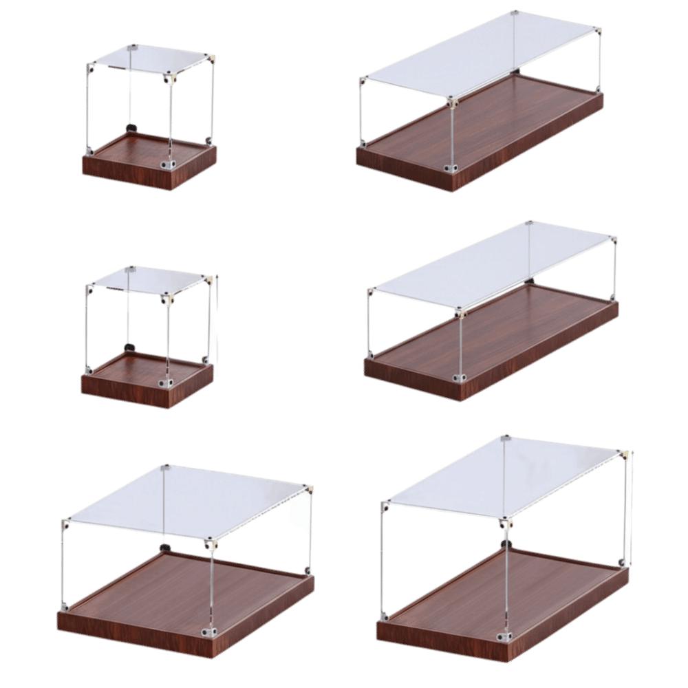 Transparent Acrylic Acrylic Display Case Stackable Design No-glue Assembly Dustproof Cover Wooden Bottom Display Box