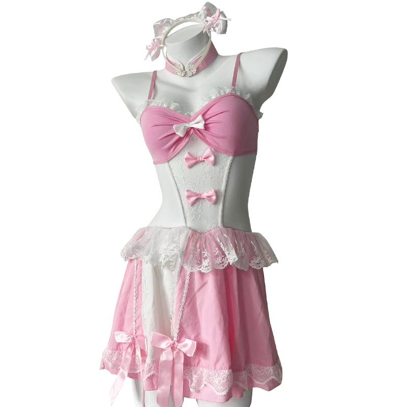 Sexy Lingerie Sexy Pure Maid Uniform Lace Passion Free Temptation Pajama Set