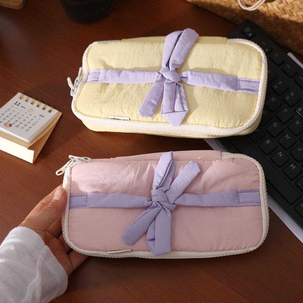 Large Capacity Bow Stationery Bag Desktop Storage Bow Pencil Pouch Children