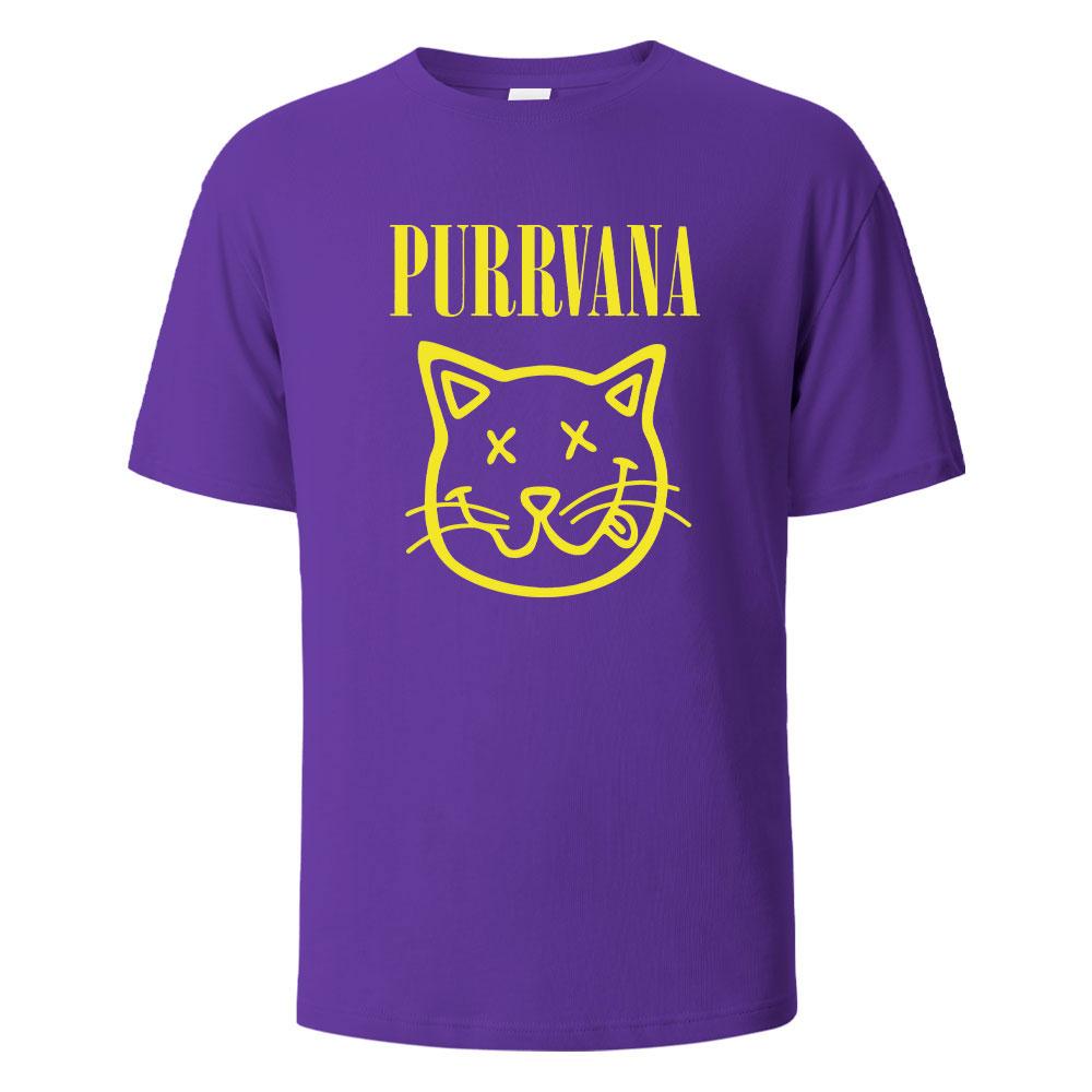 Purrvana Cat Head Print TShirt Summer Tees For Men Women 100 Cotton Oneck Oversize Casual Short sleeved Tops