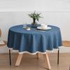 Round Faux Linen Tablecloth With Lace Trim Waterproof Oil And Stain Resistant For Banquets And Parties