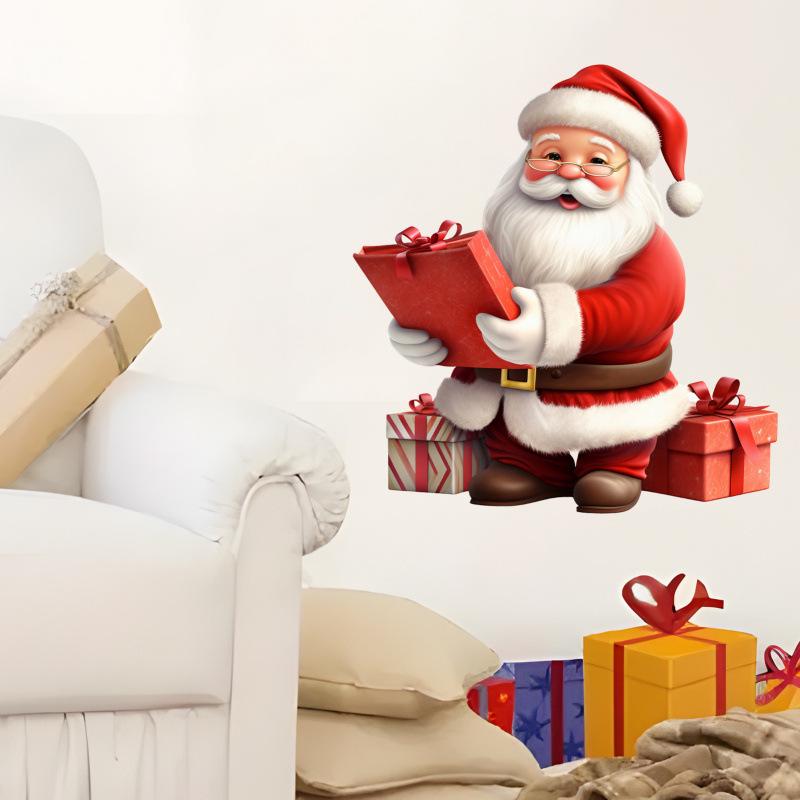 Christmas Cartoon Santa Stickers: Festive Wall Decor for Restaurants & Parties