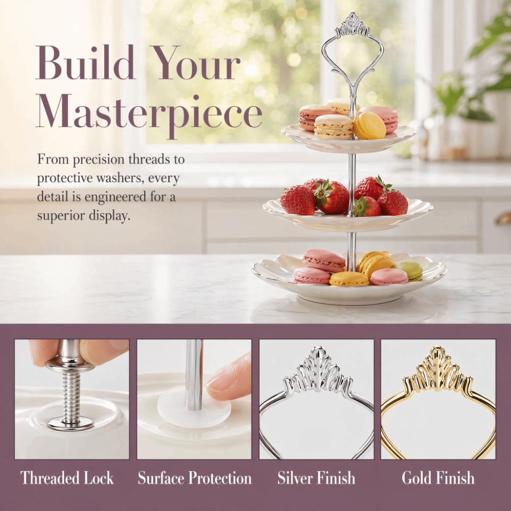 Crown Handle Cupcake Display Holder 2 Tiers 3 Tier Tiered Fruit Plate Cake Stand Assembly