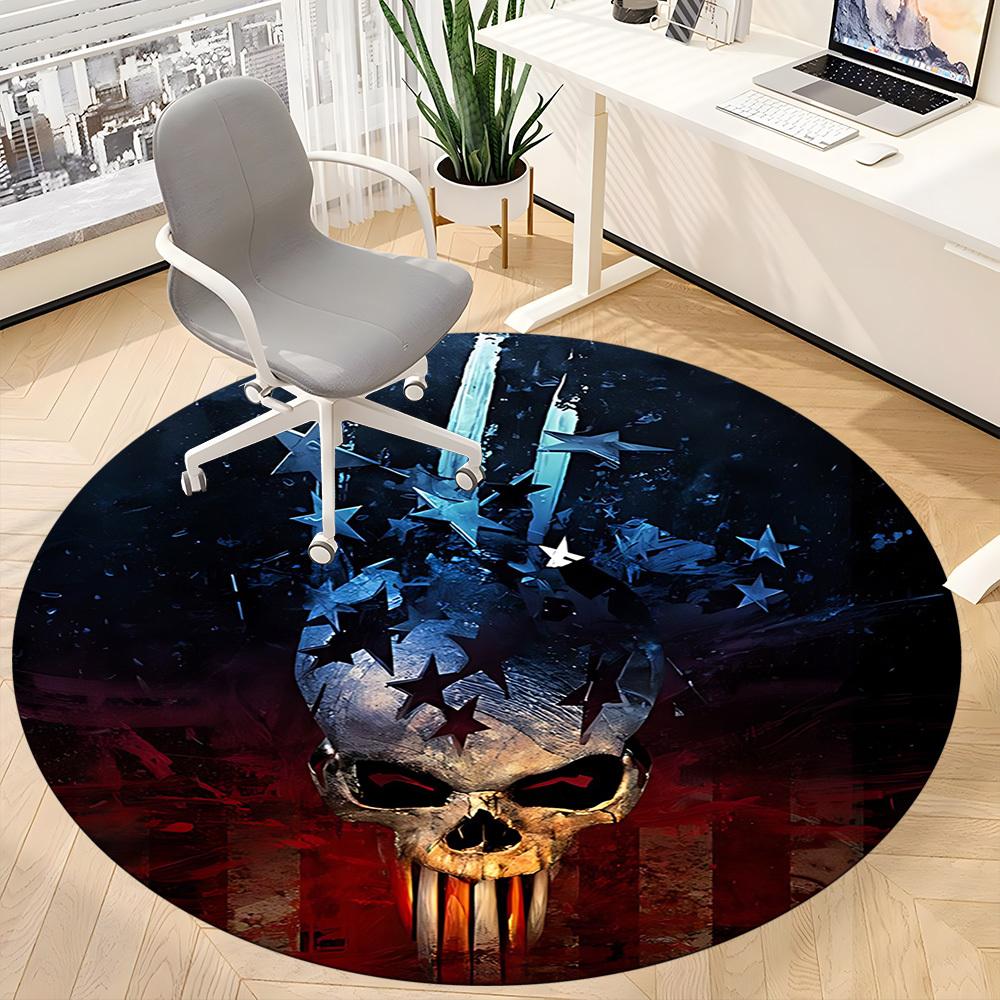 1 Stück Punisher Schädel Büro Runder Teppich, Matte Geeignet für Büro, Unter Bürostühlen Schlafzimmer Wohnzimmer Heimdekoration, Raum Deko