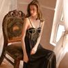 Sexy Lace Perspective Long Satin Suspender Nightdress Home Clothes Fun Suit
