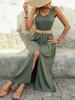 Casual Sleeveless Summer Vacation Dress with Belt and Slit - 2025 European & American Style