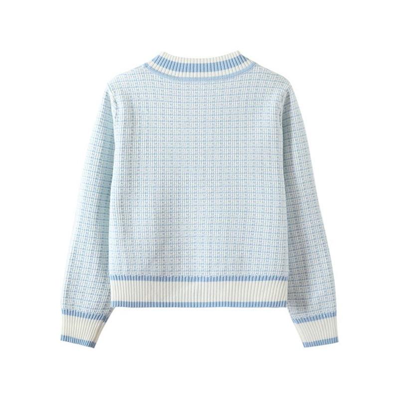 2022 Short Cardigan Women's Sweater Coat Autumn And Winter New Style Outer V-neck Loose Plaid Top All-match Casual