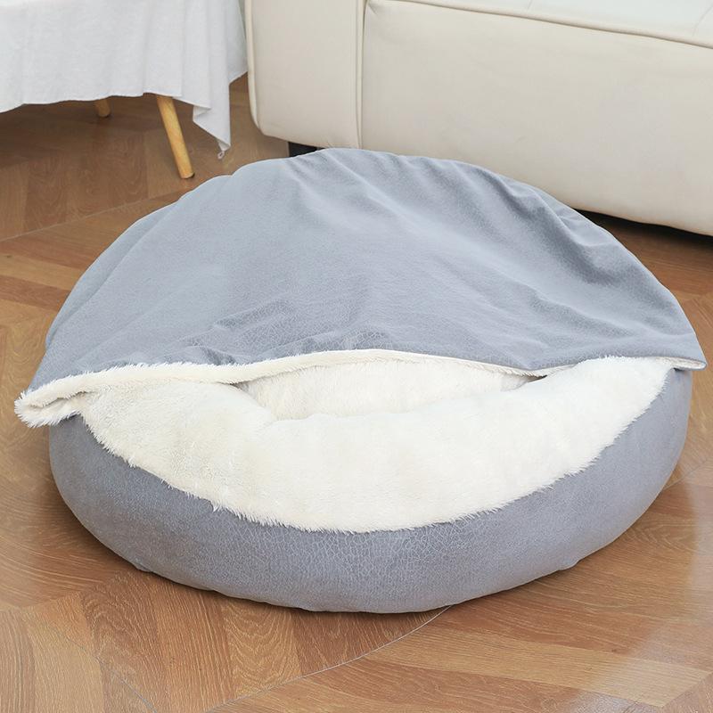Hot Sale Integrated Plush Round Pet Bed With Blanket Fluffy Soft Warm Pet Bed Dog and Cat