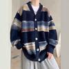 Unisex Retro Regenbogen Farbblock Strickjacke