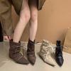 Nomadic Poet! Pointed Toe Straps with Increased Height Boots Women's Autumn and Winter New Pleated Boot Trend