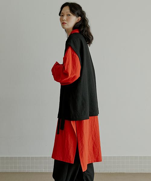 Mallen Unisex Linen Long Shirt Red