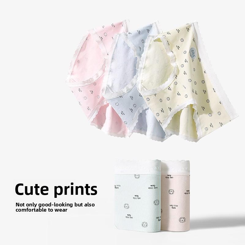 Girl Spring Print 10A Antibacterial Extended Crotch Stretch Non Mark Waist Triangle Briefs