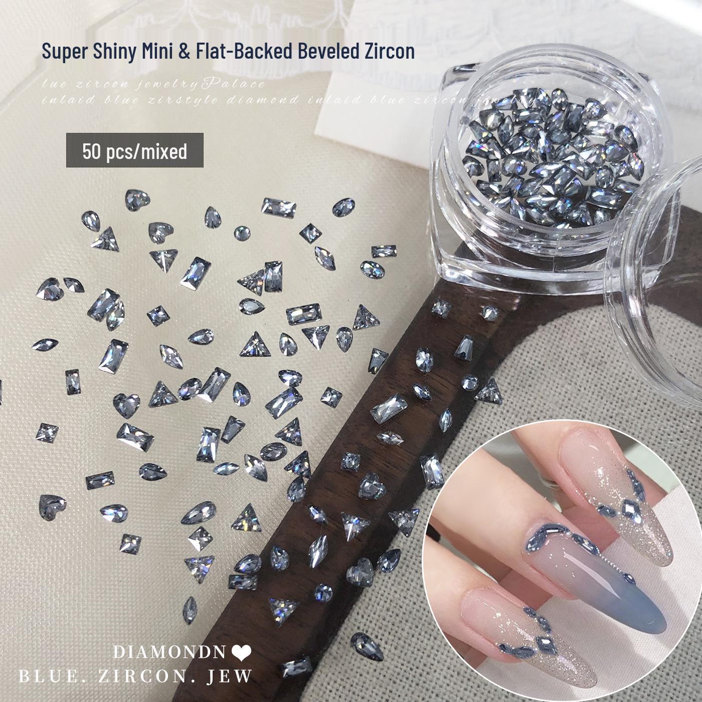 Sparkling Blue Tourmaline Zirconia Nail Art Decorations: Mixed Marquise, Rhombus, Heart, Water Drop, and Irregular Shape Rhinestones