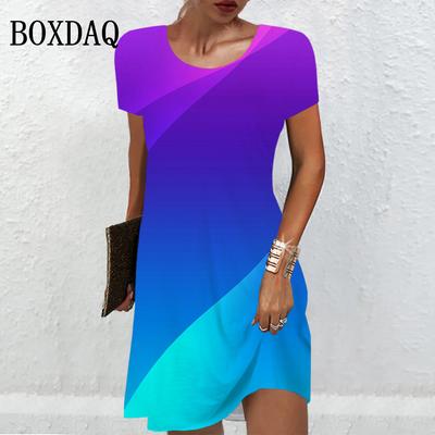 Gradient Tie Dye Print Dress Women Elegant Short Sleeve Mini Dresses 2024 Spring Summer Fashion Plus Size Office Lady Vestidos