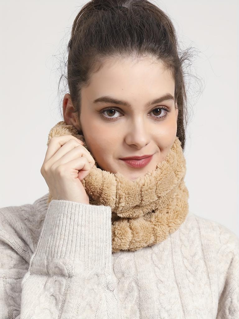 Faux Fur Plush Infinity Scarf Solid Color Soft Neck Gaiter Cute Plain Coldproof Neck Warmer Ski Mask For Women Daily Uses Winter Outdoor