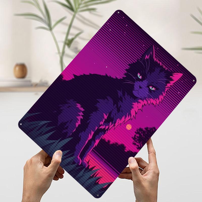 

Retro Cat in Sunset Metal Poster Customized Wall Art Retro Vintage Tinplate Signs for Room Ornaments Modern Home Decoration At 7.9x11.8In(20x30cm)