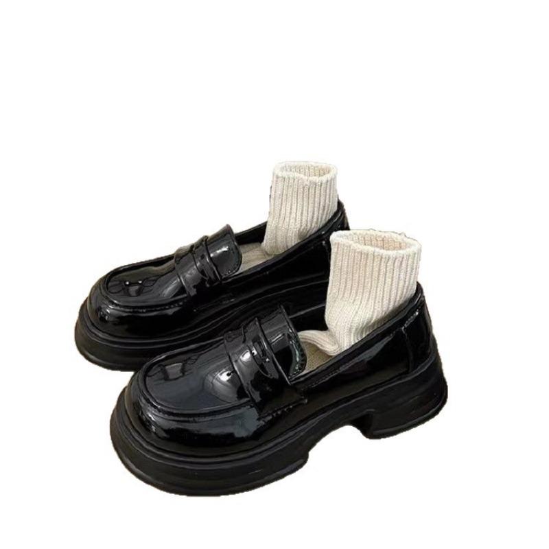 Spring and summer new thick-soled black versatile single shoes sweet sister college style small leather shoes